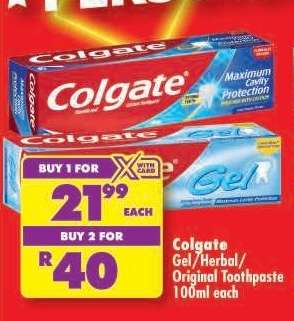 Colgate Gel/Herbal/Original Toothpaste 100ml each