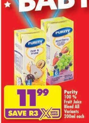 Purity 100% Fruit Juice Blend All Variants 200ml each