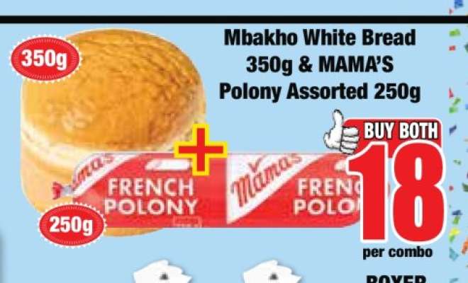 Mbakho White Bread 350g & MAMA’S Polony Assorted 250g