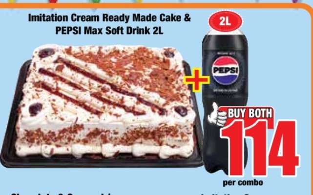 Imitation Cream Ready Made Cake & PEPSI Max Soft Drink 2L