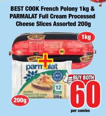 BEST COOK French Polony 1kg & PARMALAT Full Cream Processed Cheese Slices Assorted 200g