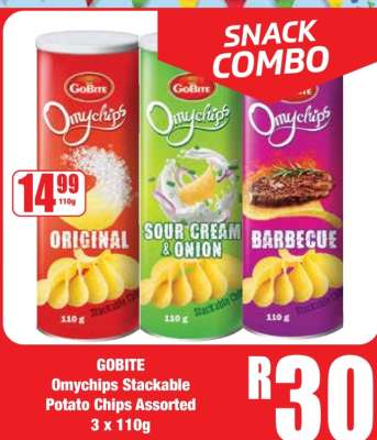 GOBITE Omychips Stackable Potato Chips Assorted 3 x 110g