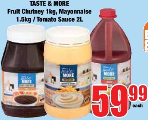 TASTE & MORE Fruit Chutney 1kg / Mayonnaise 1.5kg / Tomato Sauce 2L