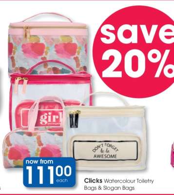Clicks Watercolour Toiletry Bags & Slogan Bags