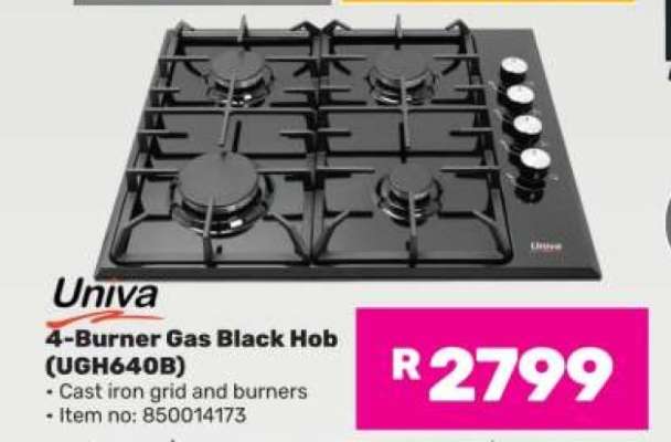 Univa 4-Burner Gas Black Hob (UGH640B)