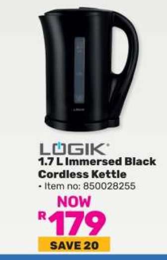 LOGIK 1.7 L Immersed Black Cordless Kettle