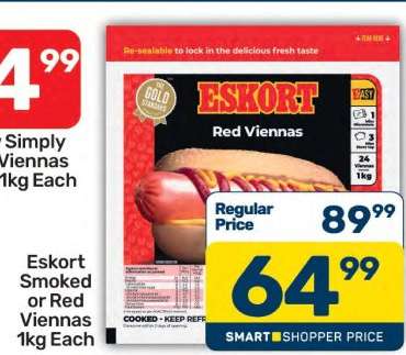 Eskort Smoked or Red Viennas 1kg Each