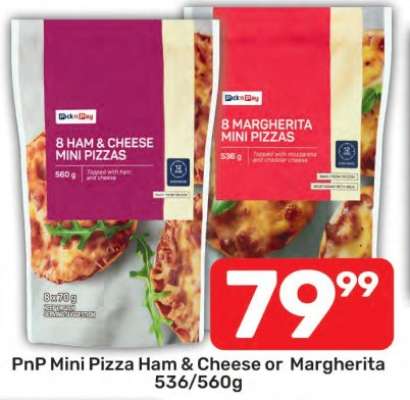 PnP Mini Pizza Ham & Cheese or Margherita 536/560g