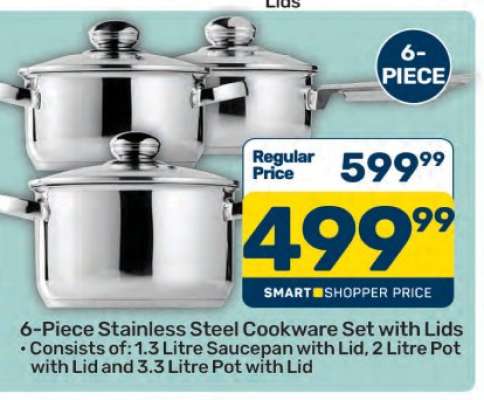 6-Piece Stainless Steel Cookware Set with Lids
