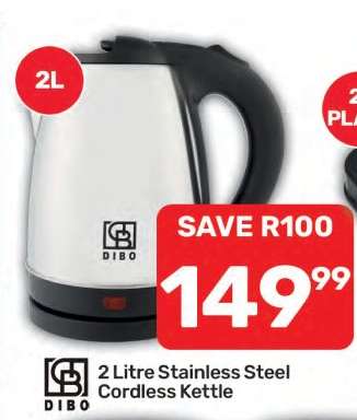 2 Litre Stainless Steel Cordless Kettle