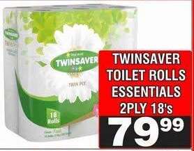 TWINSAVER TOILET ROLLS ESSENTIALS 2PLY 18's