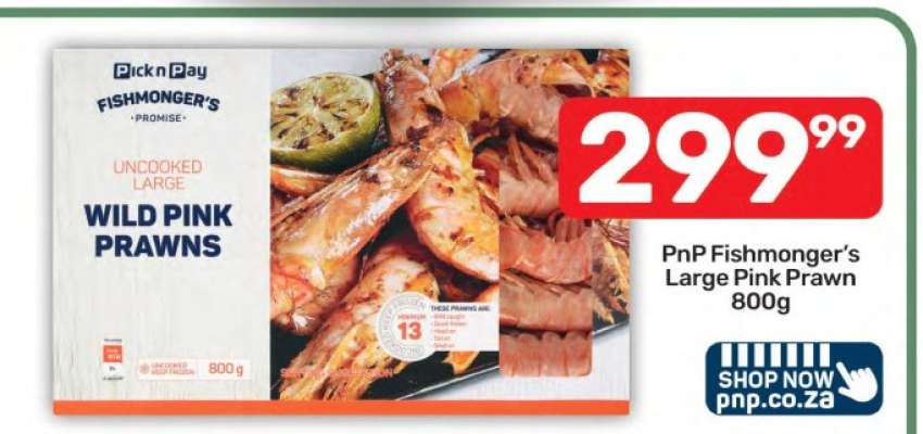 PnP Fishmonger's Large Pink Prawn 800g