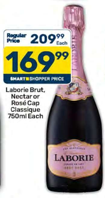Laborie Brut, Nectar or Rosé Cap Classique 750ml Each