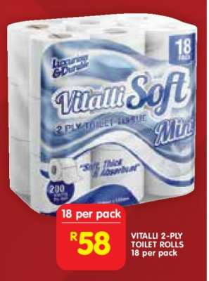 VITALLI 2-PLY TOILET ROLLS 18 per pack