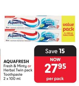 AQUAFRESH Fresh & Minty or Herbal Twin pack Toothpaste