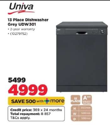 Univa 13 Place Dishwasher Grey UDW301