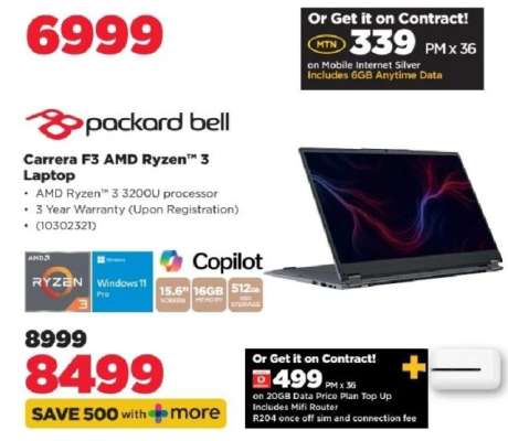 Packard Bell Carrera F3 AMD Ryzen 3 Laptop