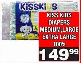 KISS KIDS DIAPERS MEDIUM,LARGE EXTRA LARGE 100's