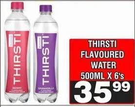 THIRSTI FLAVOURED WATER 500ML X 6's
