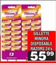 GILLETTE MINORA DISPOSABLE RAZORS 24's