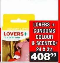 LOVERS + CONDOMS COLOUR & SCENTED 24 X 3's