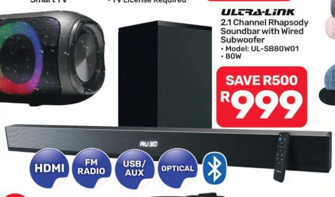 Ultra-Link 2.1 Channel Rhapsody Soundbar with Wired Subwoofer