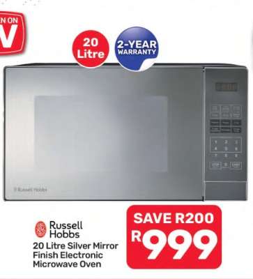 Russell Hobbs 20 Litre Silver Mirror Finish Electronic Microwave Oven