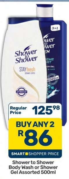 Shower to Shower Body Wash or Shower Gel Assorted 500ml
