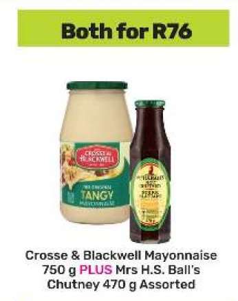 Crosse & Blackwell Mayonnaise 750 g PLUS Mrs H.S. Ball's Chutney 470 g Assorted
