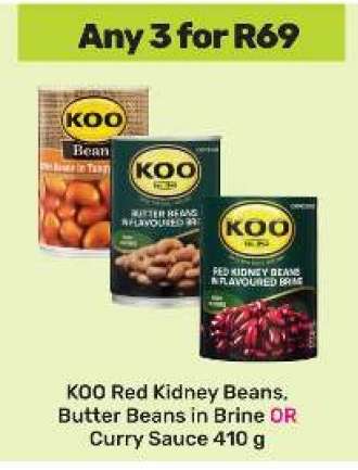KOO Red Kidney Beans, Butter Beans in Brine OR Curry Sauce