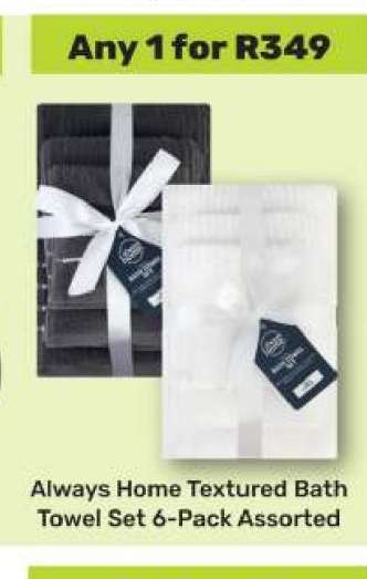 Always Home Textured Bath Towel Set 6-Pack Assorted