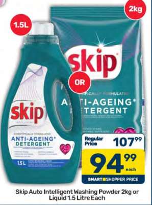 Skip Auto Intelligent Washing Powder 2kg or Liquid 1.5 Litre Each