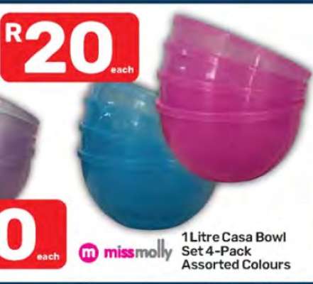1 Litre Casa Bowl Set 4-Pack Assorted Colours