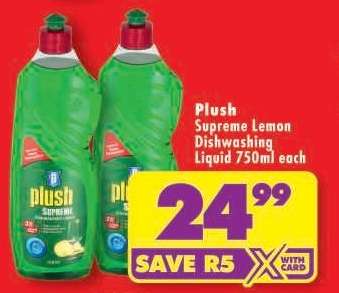 Plush Supreme Lemon Dishwashing Liquid 750ml each