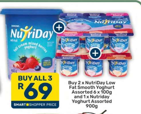 Buy 2 x NutriDay Low Fat Smooth Yoghurt Assorted 6 x 100g and 1 x NutriDay Yoghurt Assorted 900g