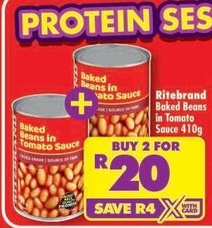 RITEBRAND BAKED BEANS IN TOMATO SAUCE 410g