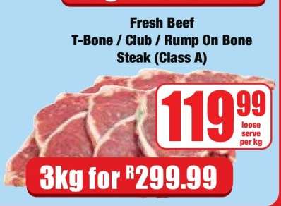 Fresh Beef T-Bone / Club / Rump On Bone Steak (Class A)