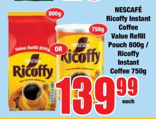 NESCAFÉ Ricoffy Instant Coffee Value Refill Pouch 800g / Ricoffy Instant Coffee 750g