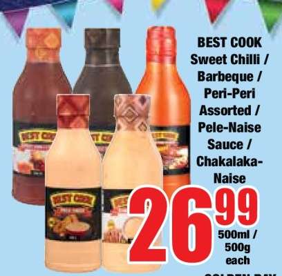 BEST COOK Sweet Chilli / Barbeque / Peri-Peri Assorted / Pele-Naise Sauce / Chakalaka-Naise