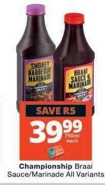 Championship Braai Sauce/Marinade All Variants