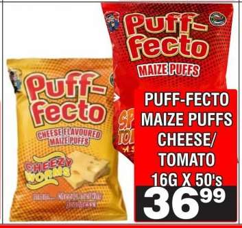 PUFF-FECTO MAIZE PUFFS CHEESE/TOMATO 16G X 50'S