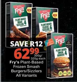 Fry's Plant-Based Frozen Smash Burgers/Sizzlers All Variants
