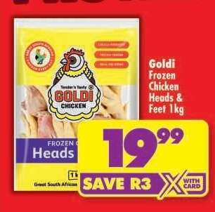 GOLDI FROZEN CHICKEN HEADS & FEET 1kg
