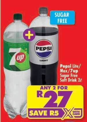 PEPSI LITE/MAX/7UP SUGAR FREE SOFT DRINK 2ℓ