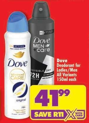 Dove Deodorant for Ladies/Men All Variants 150ml each