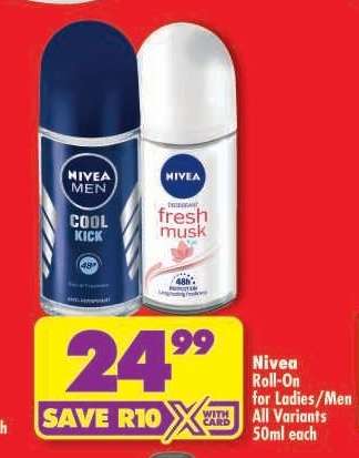 NIVEA ROLL-ON FOR LADIES/MEN all variants 50ml each