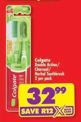 Colgate Double Action/Charcoal/Herbal Toothbrush 2 per pack