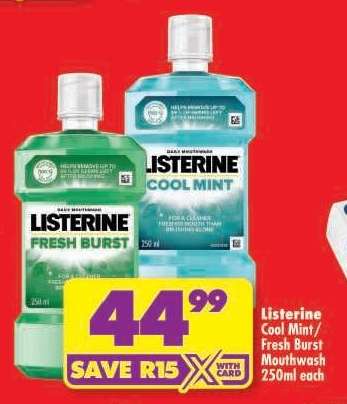 Listerine Cool Mint/Fresh Burst Mouthwash 250ml each