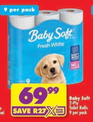 Baby Soft 2-Ply Toilet Rolls 9 per pack