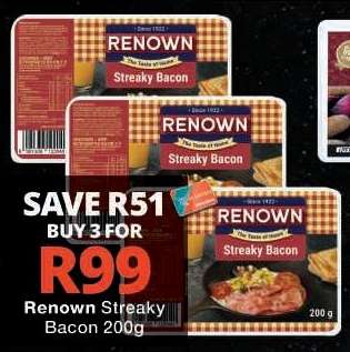 Renown Streaky Bacon 200g